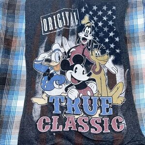 Falls Creek Mickey Mouse Disney Flannel  Men Sz L Bleached Custom Plaid blue